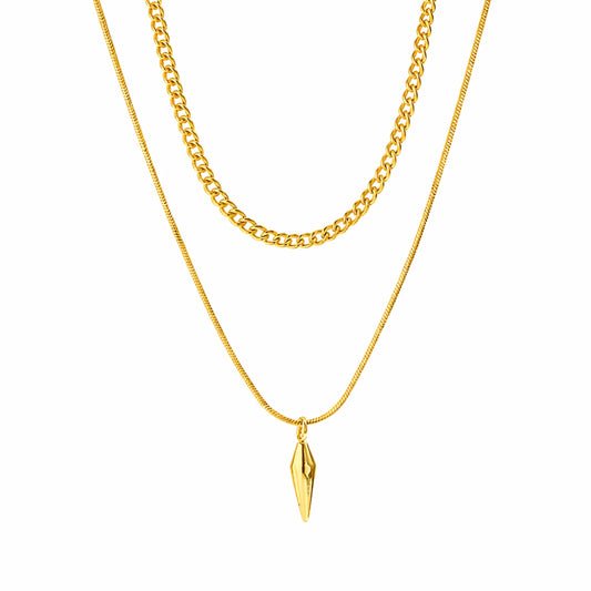 Two gold necklaces on a white background