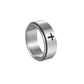 Silver ring with a black cross on a white background