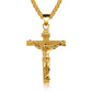 Gold crucifix pendant on a white background