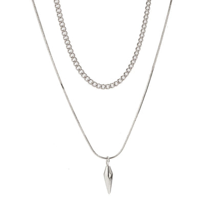 Two silver necklaces with a small pendant on a white background