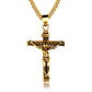 Gold crucifix pendant on a white background